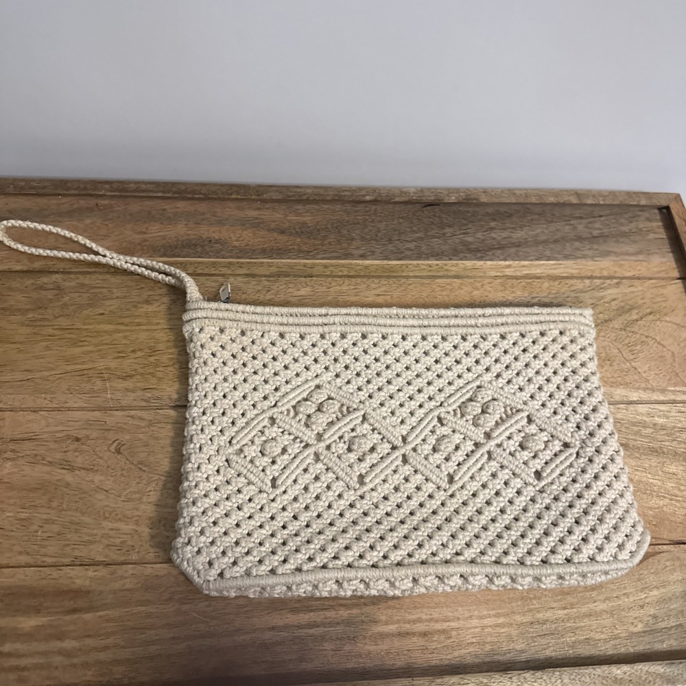 Vintage Cream Macrame Clutch Handbag Boho
